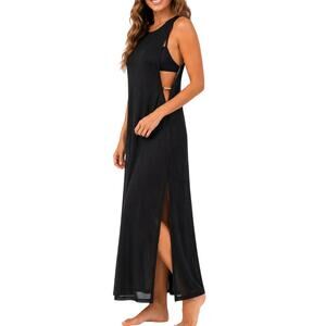Caroline Constas Black Sheer Mesh Maxi Swim Cover Up Dress M NWOT